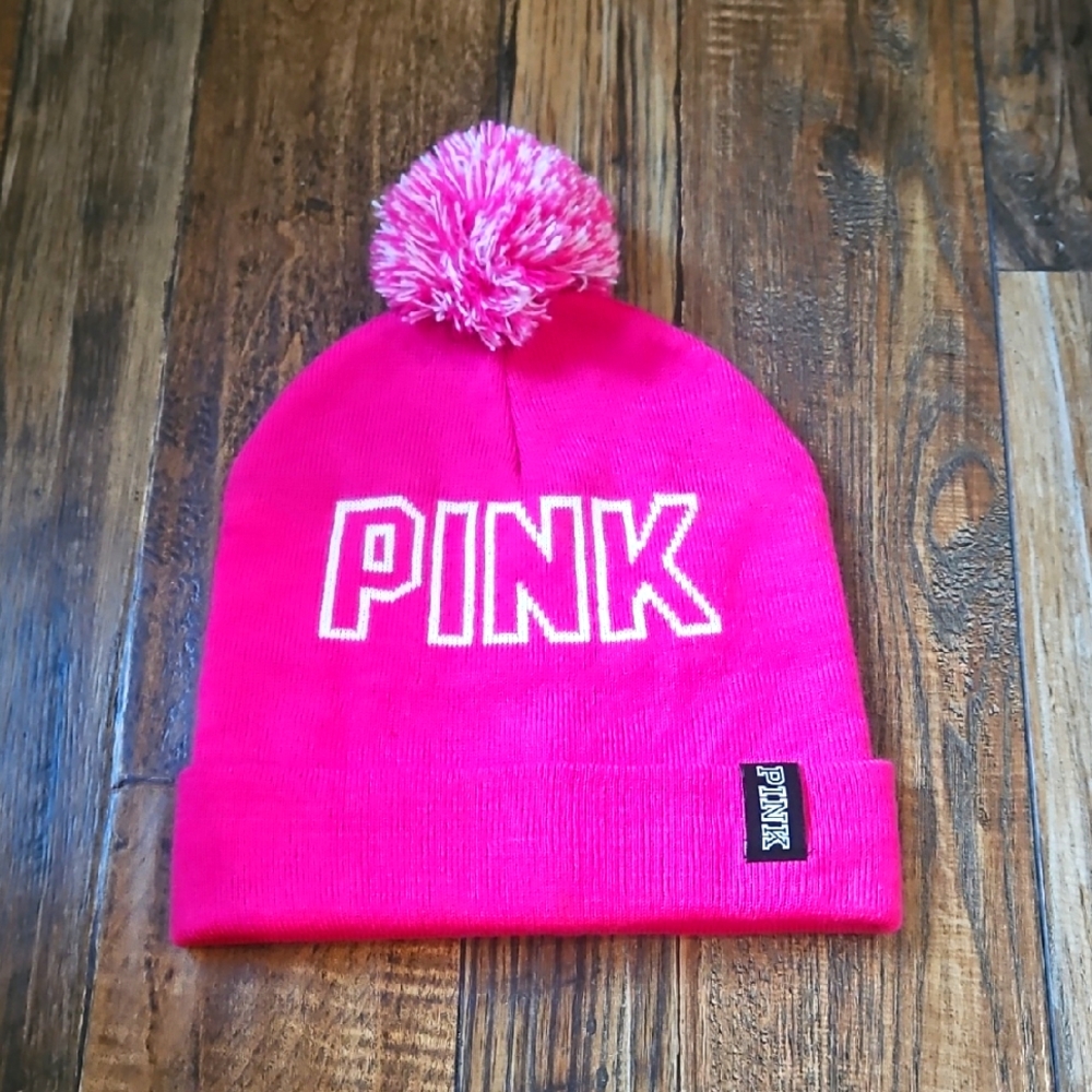 Pink Victoria Secret Pom-Pom Beanie. OSFA‎